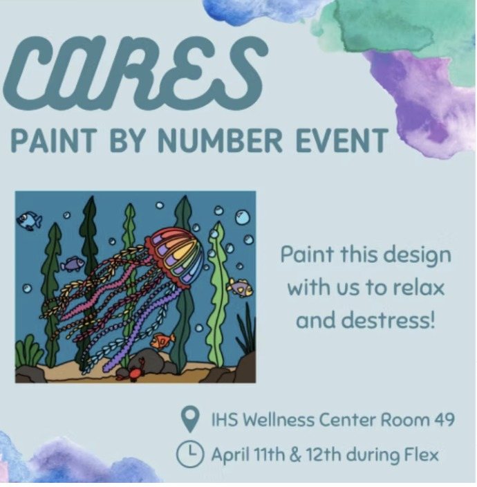 The CARES paint by number event flyer featuring a jellyfish design