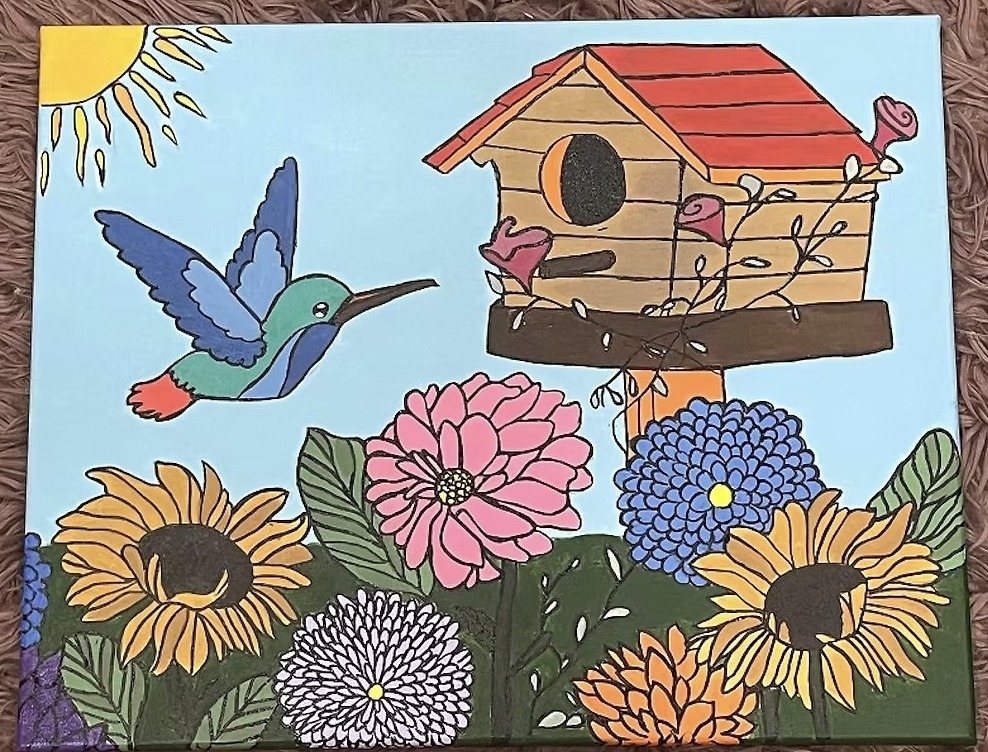The finished painting "Burst of Blooms"